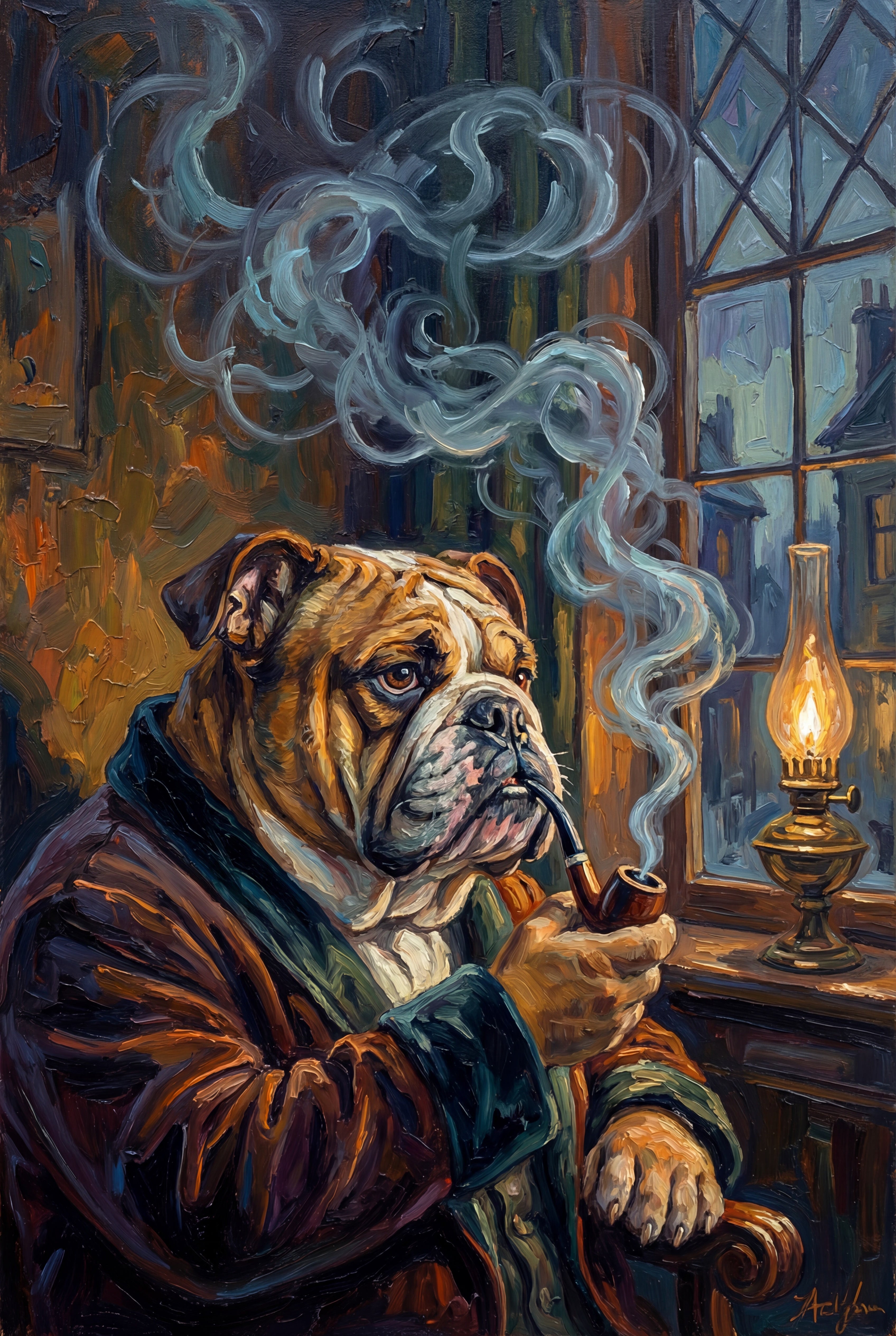 English Bulldog Smoking