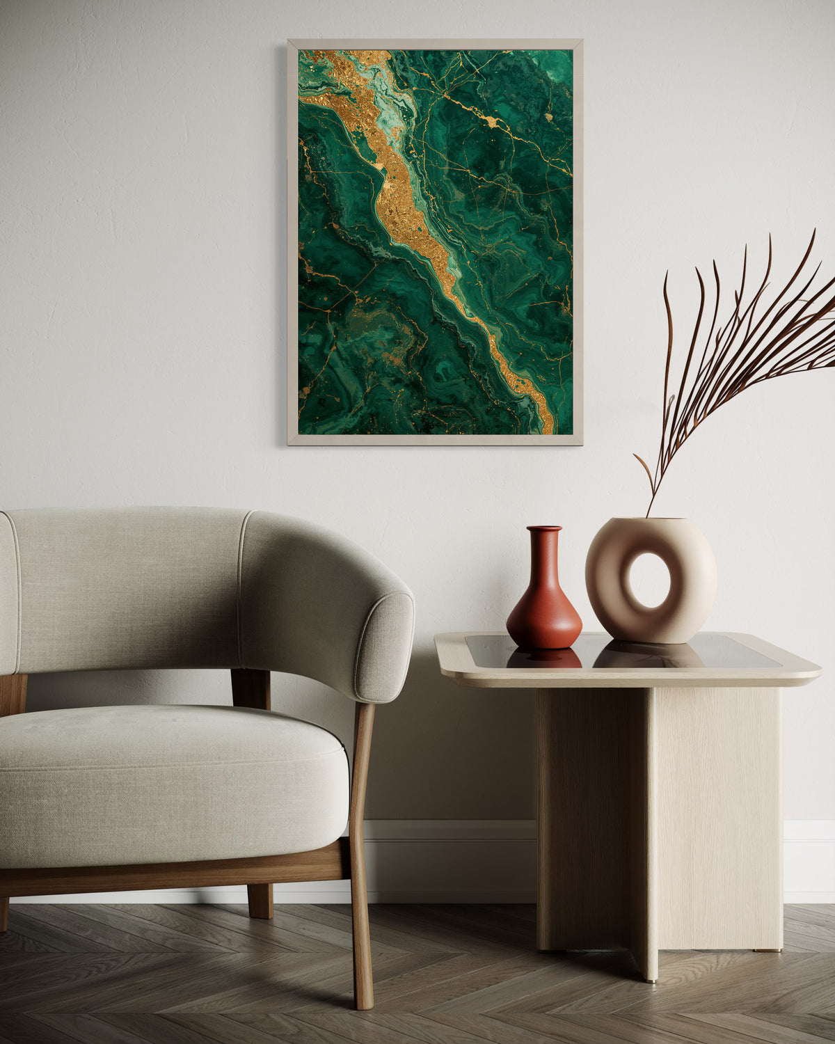 Golden Green Marble n.2 in a room