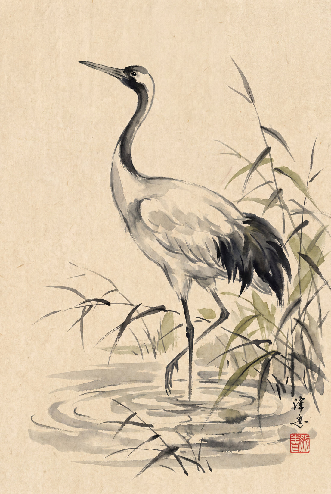 Japanese Art Crane framed preview