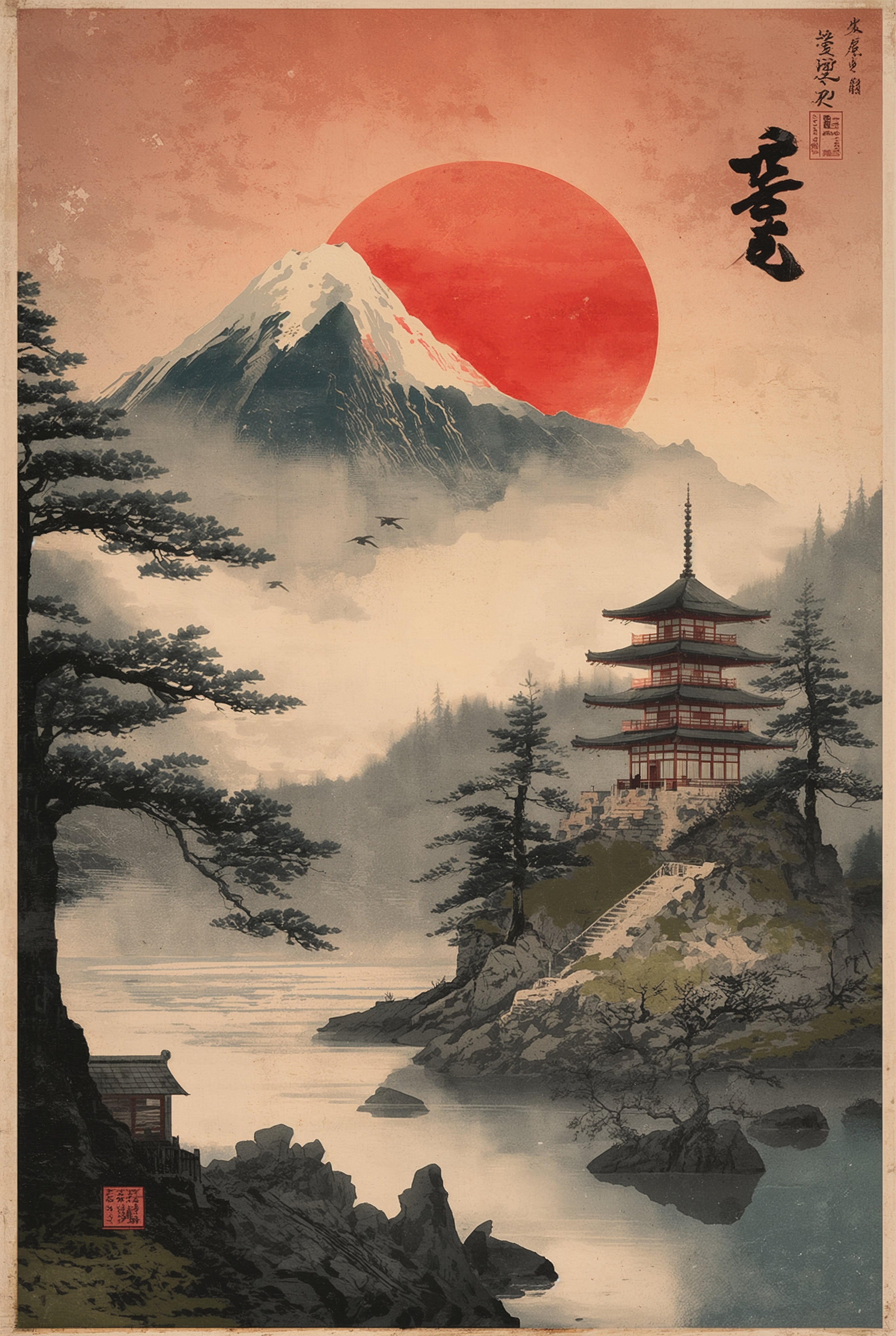 Pagoda Sunset Landscape
